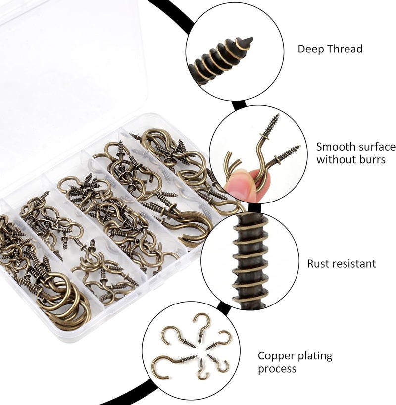 Romeda 90 Pcs Ceiling Hooks Kit - 6 Sizes Screw-in Hooks for Hanging (1/2", 5/8",3/4",7/8",1",1-1/4") (Bronze) - Image 3